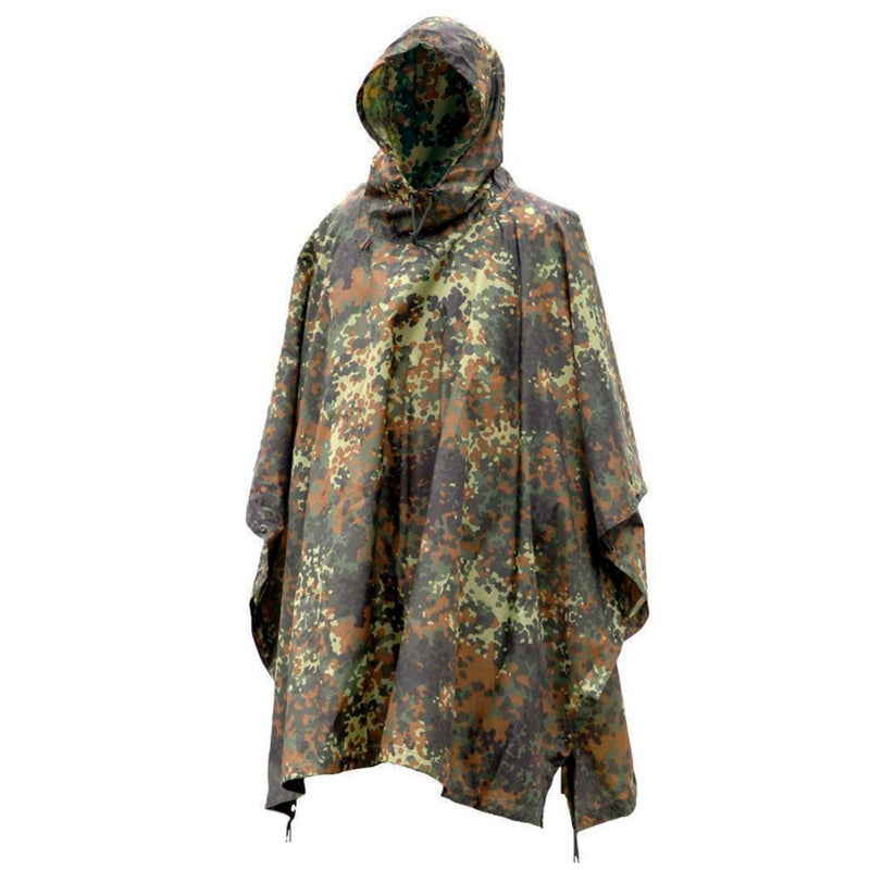 Mil-Tec Adult Ripstop Wet Weather Waterproof Multi-Use Rain Poncho with Hood - Use as Bivouac Sack, Shelter Tent - Flecktarn - Image 1